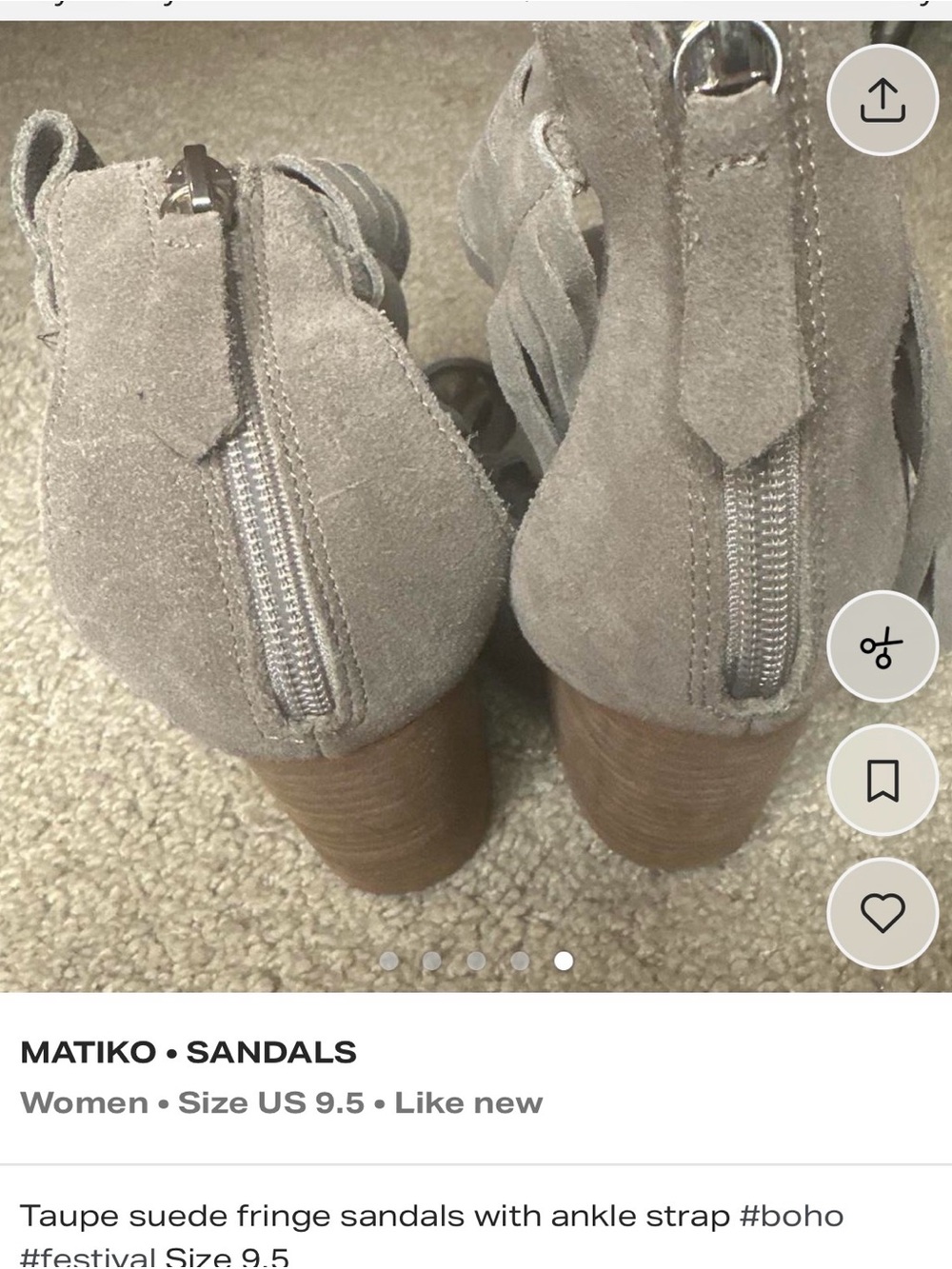Matiko Taupe Suede Fringe Block Heel Sandals